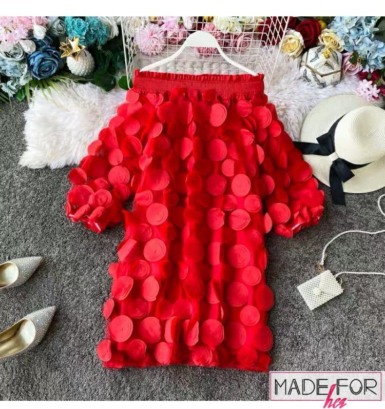 Original Picture Of Our Off Shoulder Mesh Patchwork Dress - Made For Her Label