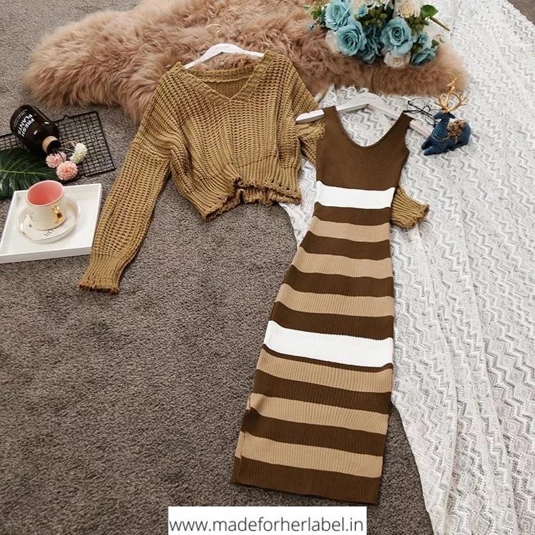 Emma Striped Dress With Sweater - Made For Her Label