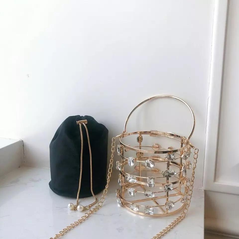 Hollow Out Crystal Bucket Bag - Made For Her Label