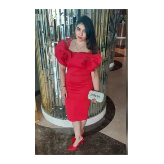 Client Shreya In Our Ted Ruffle Neck Pencil Dress