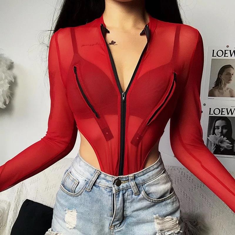 Perspective Mesh Lightweight Zipper Sexy Bodysuit - Made For Her Label