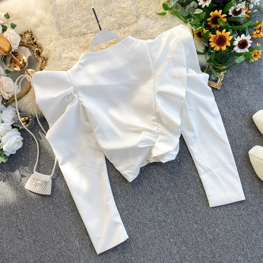 Puff Sleeve Half High Collar Top - Made For Her Label