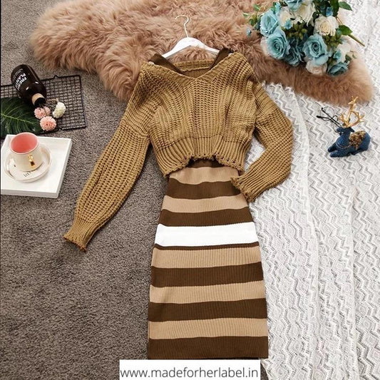 Emma Striped Dress With Sweater - Made For Her Label