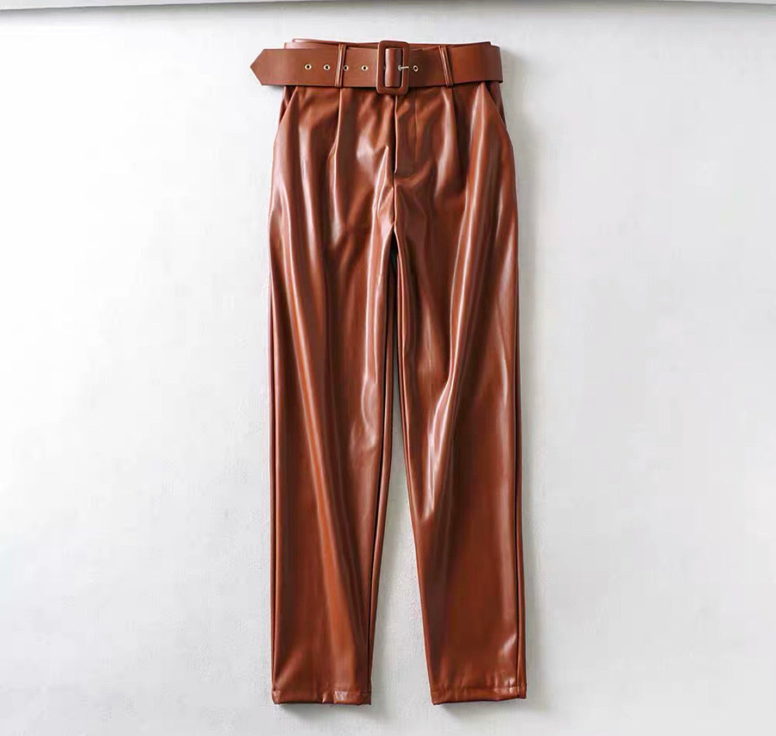 Leather Belted Pants
