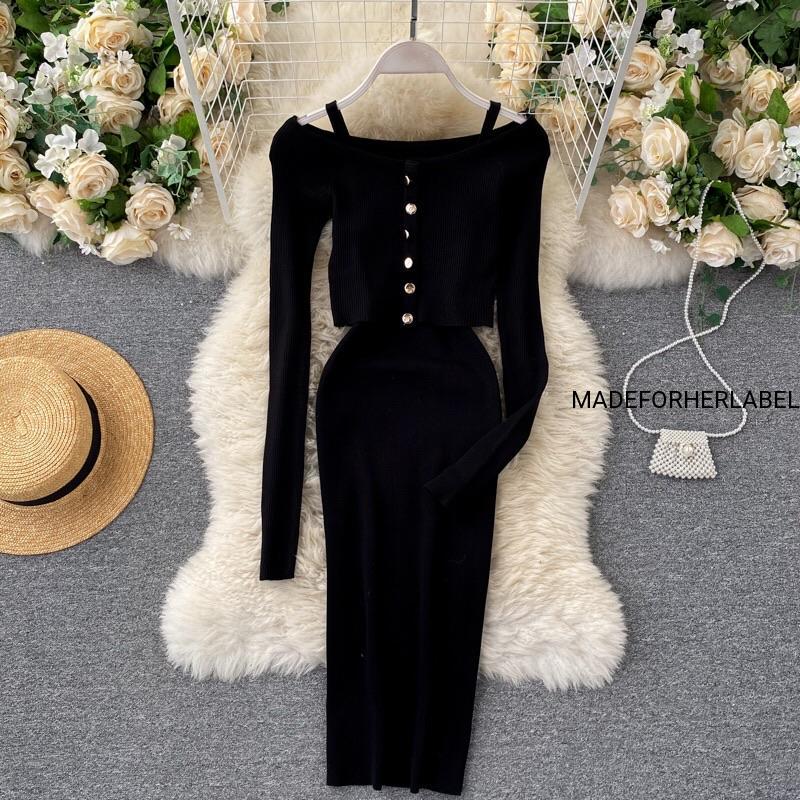 Minato Knitted Bodycon Dress With Cape