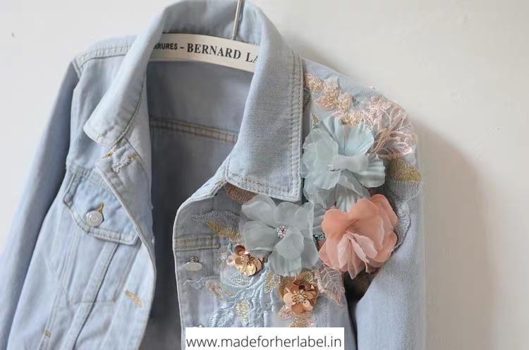 3D Embroidered Denim Jacket - Made For Her Label
