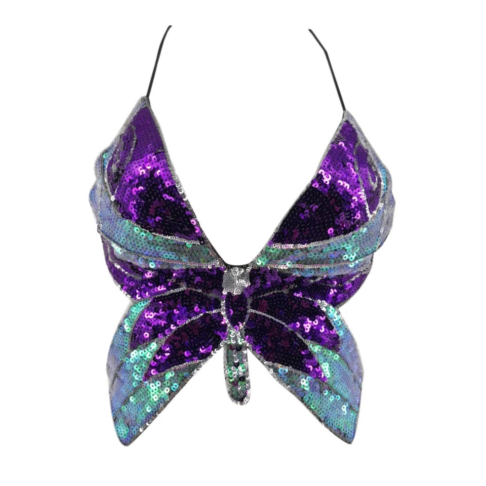 Ramona Butterfly Sequin Backless Top