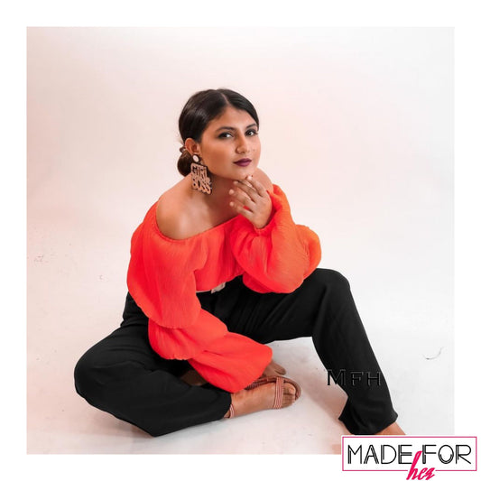 Cherry Jain In Our Off Shoulder Pleated Ruffle Blouse