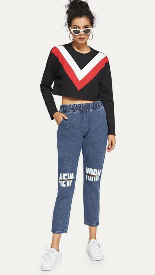 Letter Print Ripped Jeans