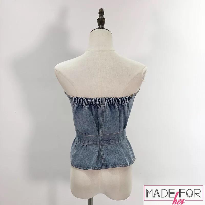 Client Namrata In Our  Layered Strapless Denim Top - Made For Her Label