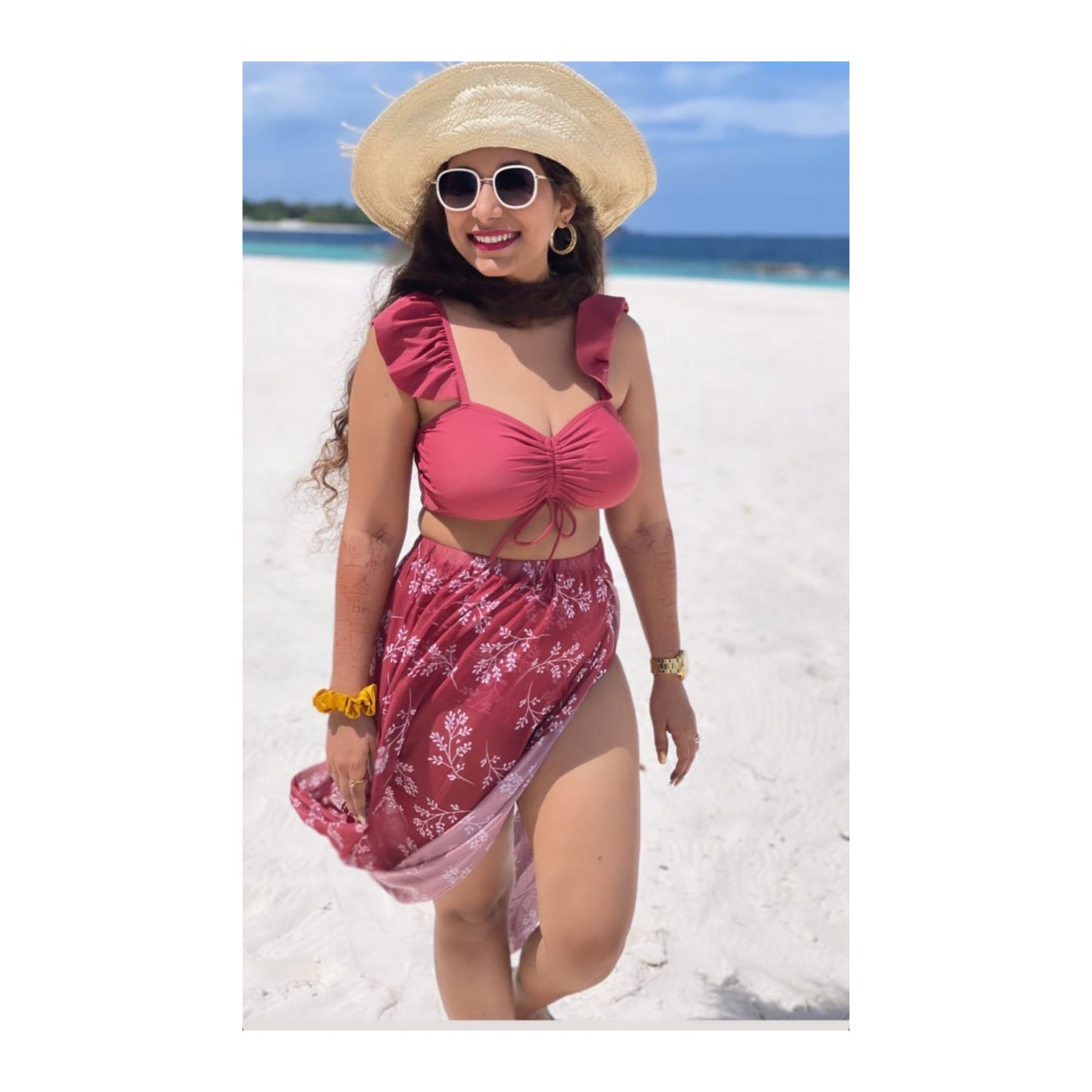 Client Pooja In Our Scarlet Floral Three Piece Swimsuit