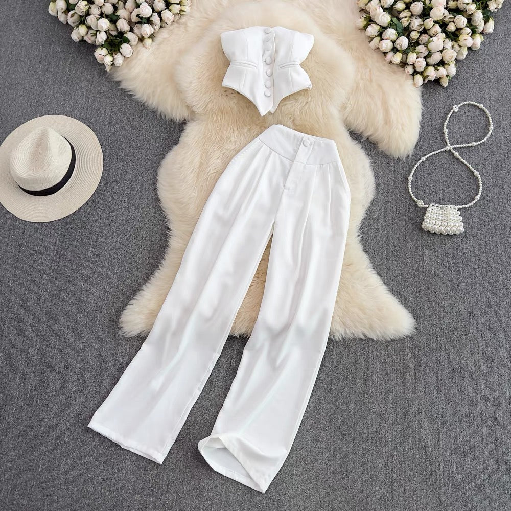 Karter White Tube Top With Pants Co-ords