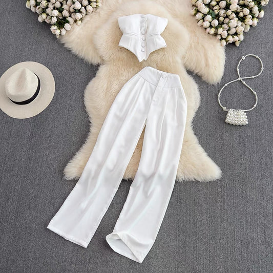 Karter White Tube Top With Pants Co-ords