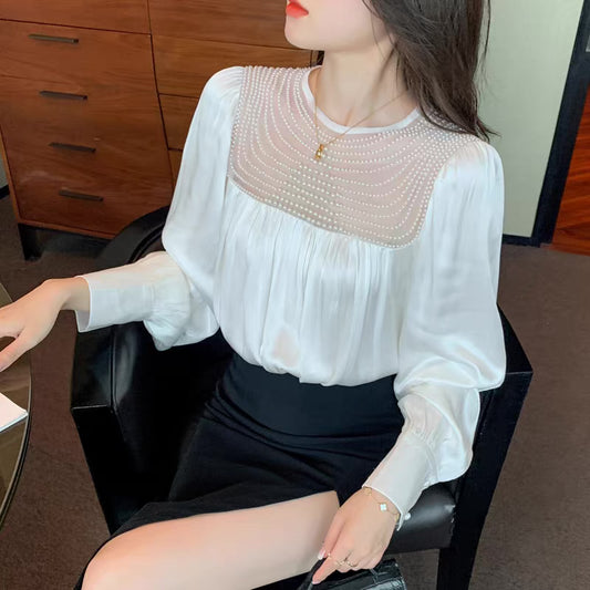 Ruhi Pearl Neck Satin Blouse