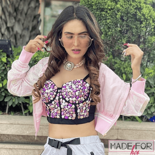Neha Malik In Our Sequined Cropped Jacket - Made For Her Label