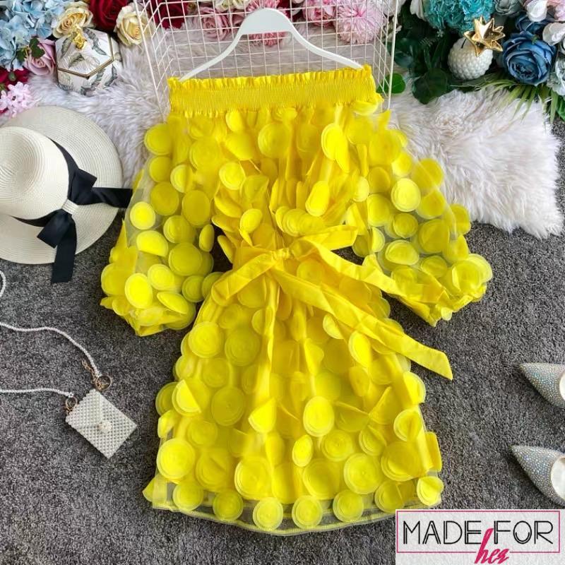 Original Picture Of Our Off Shoulder Mesh Patchwork Dress - Made For Her Label