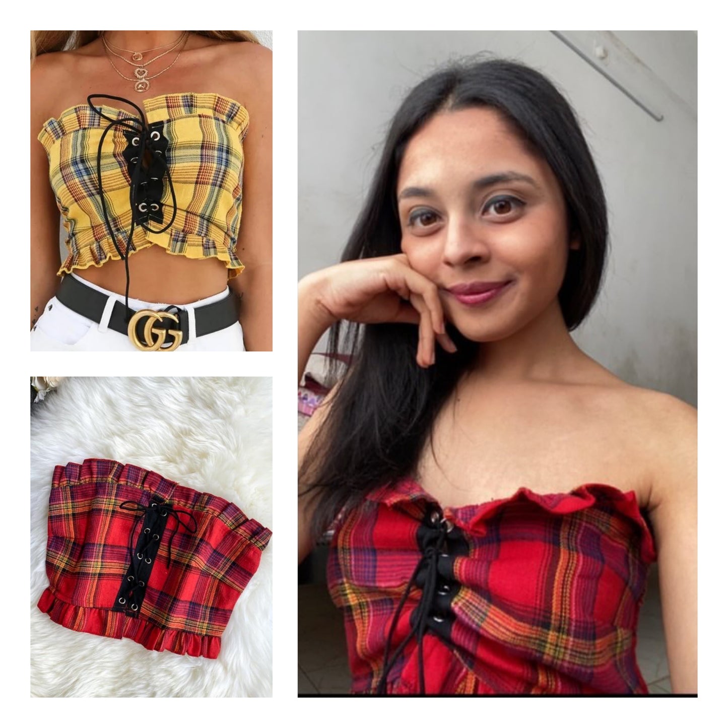 Client Shreya In Our Plaid Lace Up Crop Top