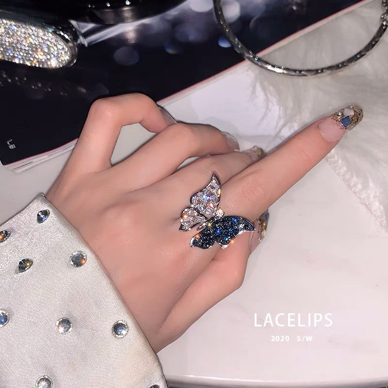 Duo Colour Butterfly Rhinestone Ring