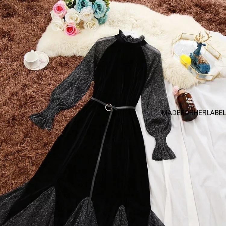 Mermaid Velvet Shimmery Belted Dress