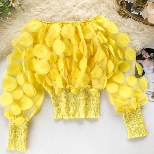 Lantern Sleeve Mesh Ruched Blouse - Made For Her Label