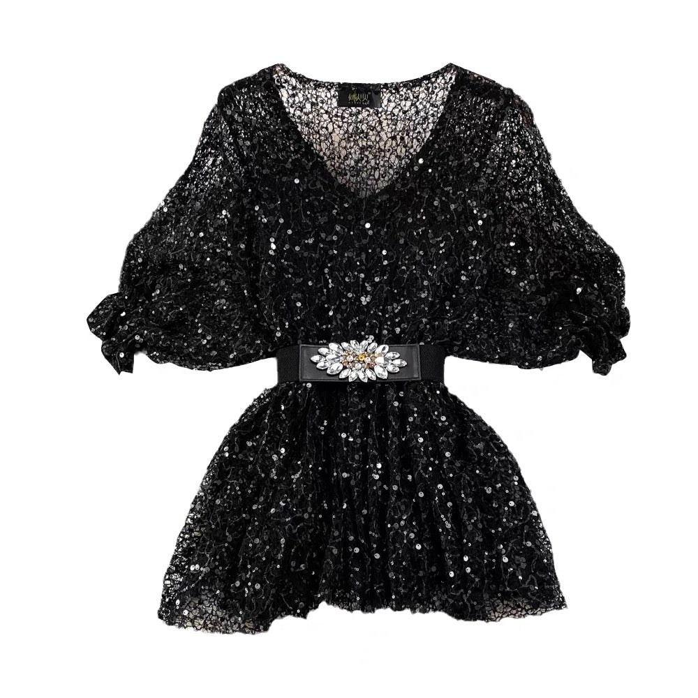 Russel Sequin Blouse With Belt