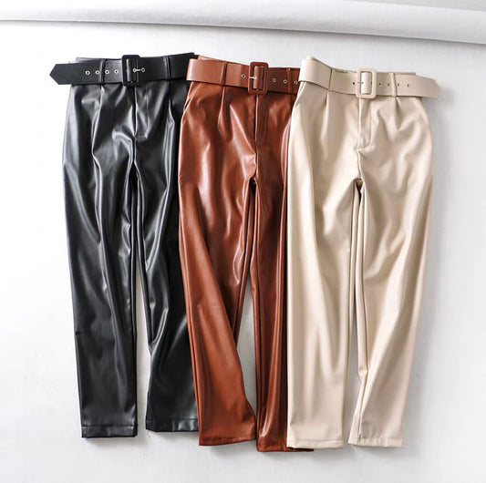 Leather Belted Pants