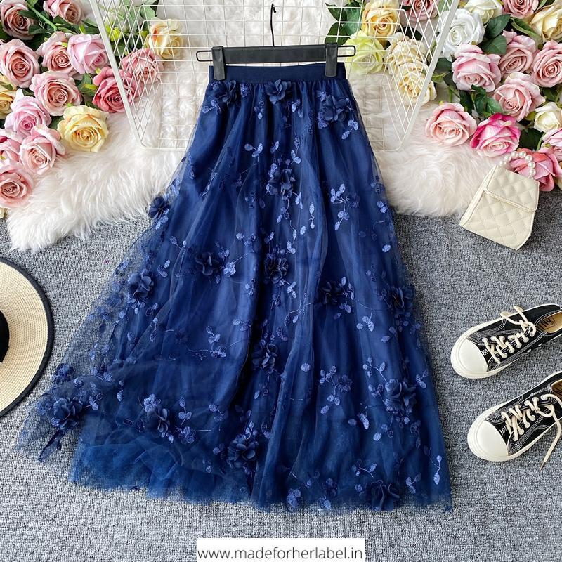 3D Flower Embroidered Tulle Skirt - Made For Her Label