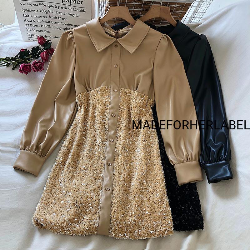 Sequin Leather Dress
