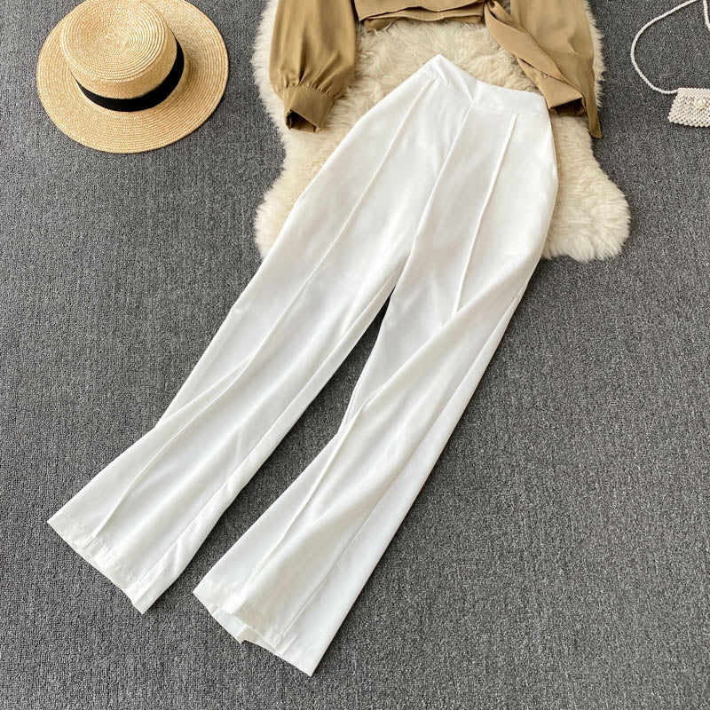 Dorota Satin Top With High Waisted White Pants Set
