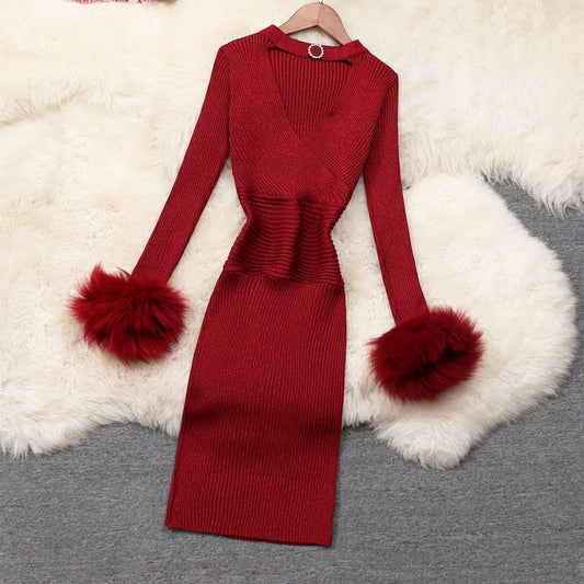 Zuric Fur Sleeve Bodycon Dress